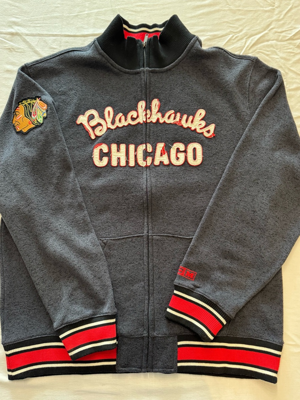 Chicago Blackhawks CCM Vintage Full-Zip Jacket - Dark Gray with Red Trim